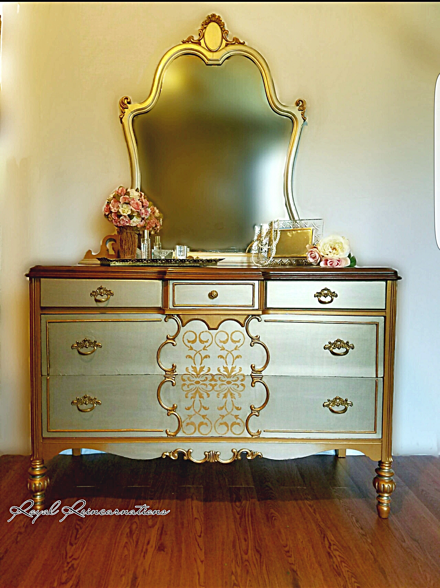 1930 Champagne/ Gold Dresser and Mirror | General Finishes 2018 Design ...