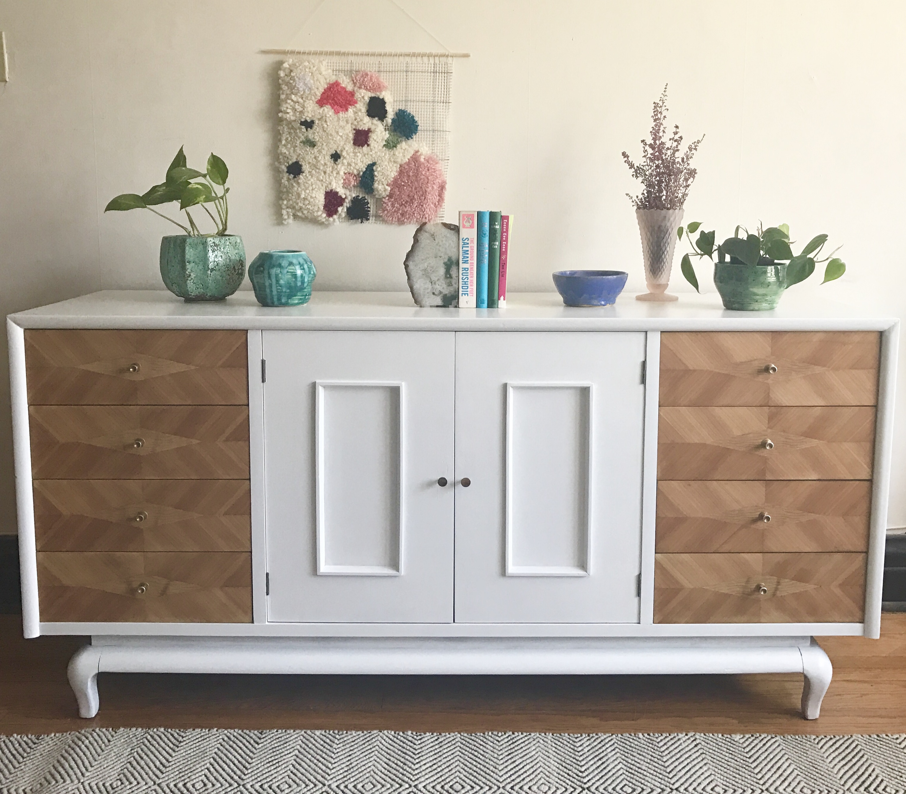 White and Patterned Grain Mid Century Modern Credenza | General ...