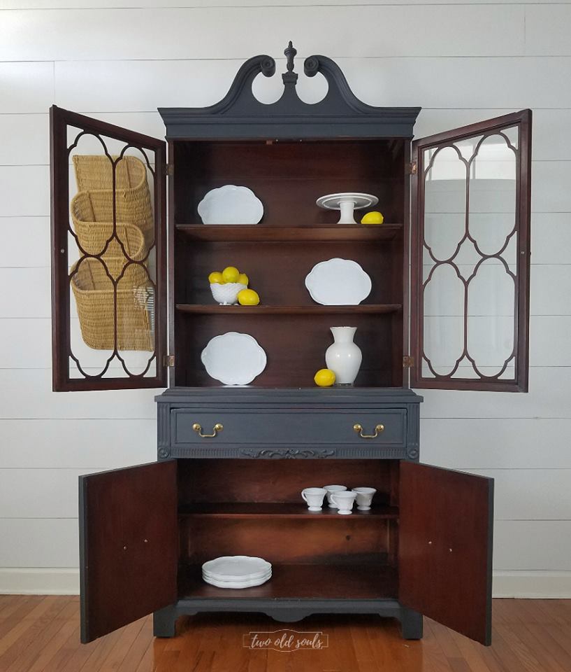 Duncan Phyfe China Cabinet in Slate Grey with Mahogany ...