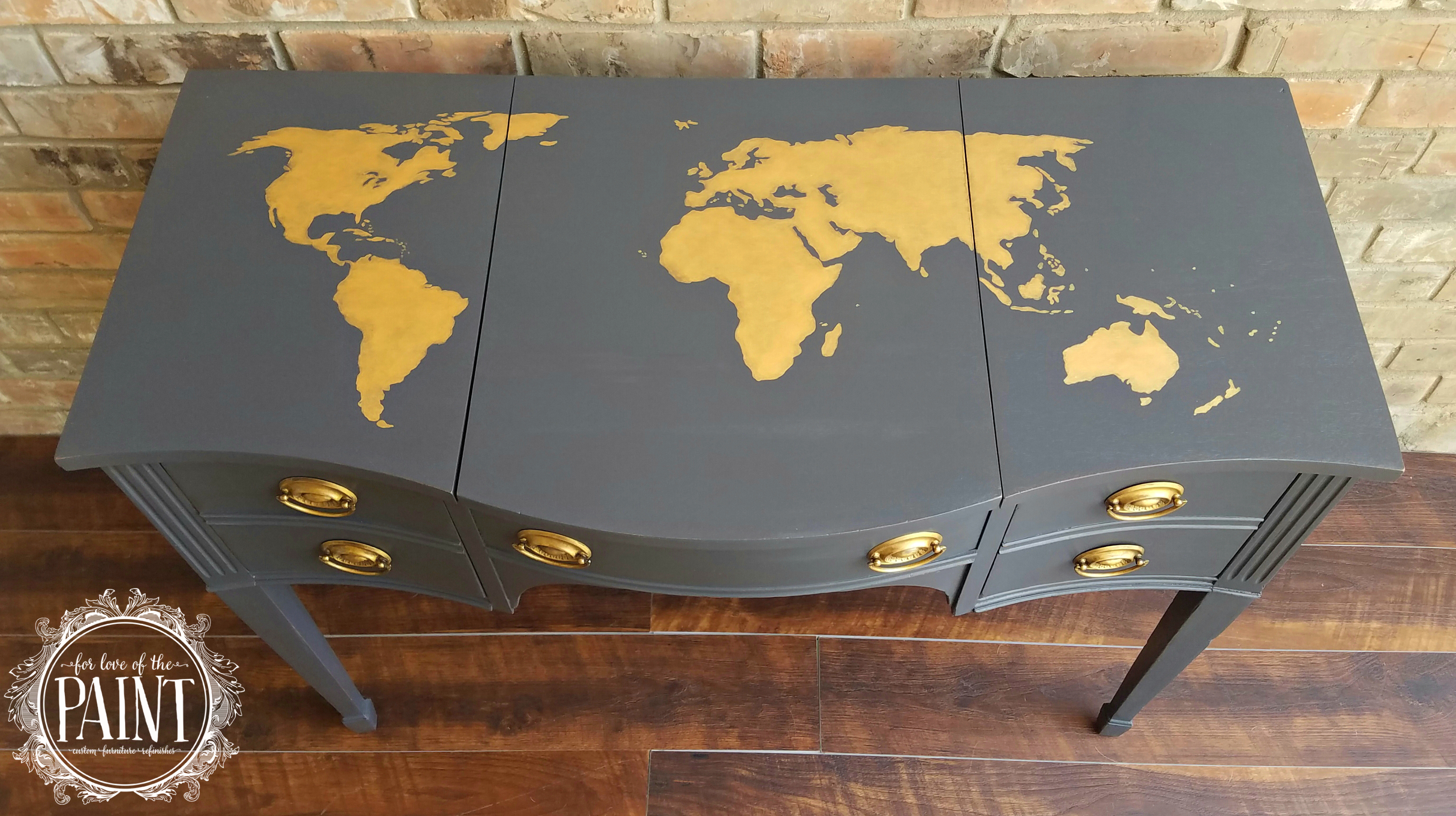 Vintage Desk with World Map Detail General Finishes 2018 Design Challenge