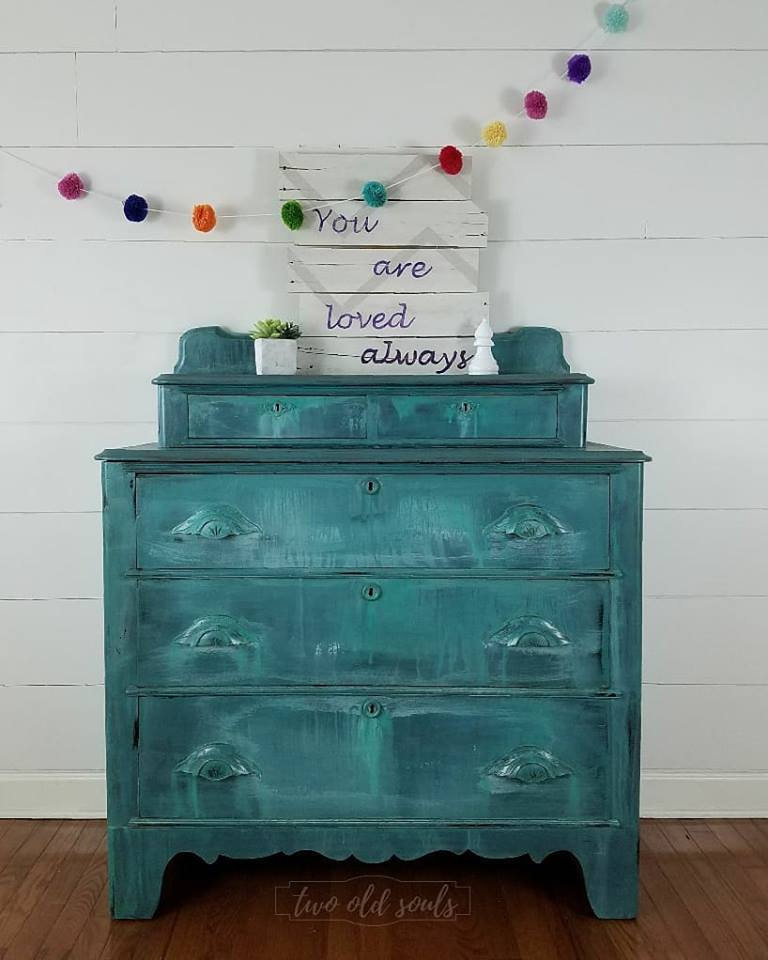 Drippy Boho Farmhouse Teal Dresser