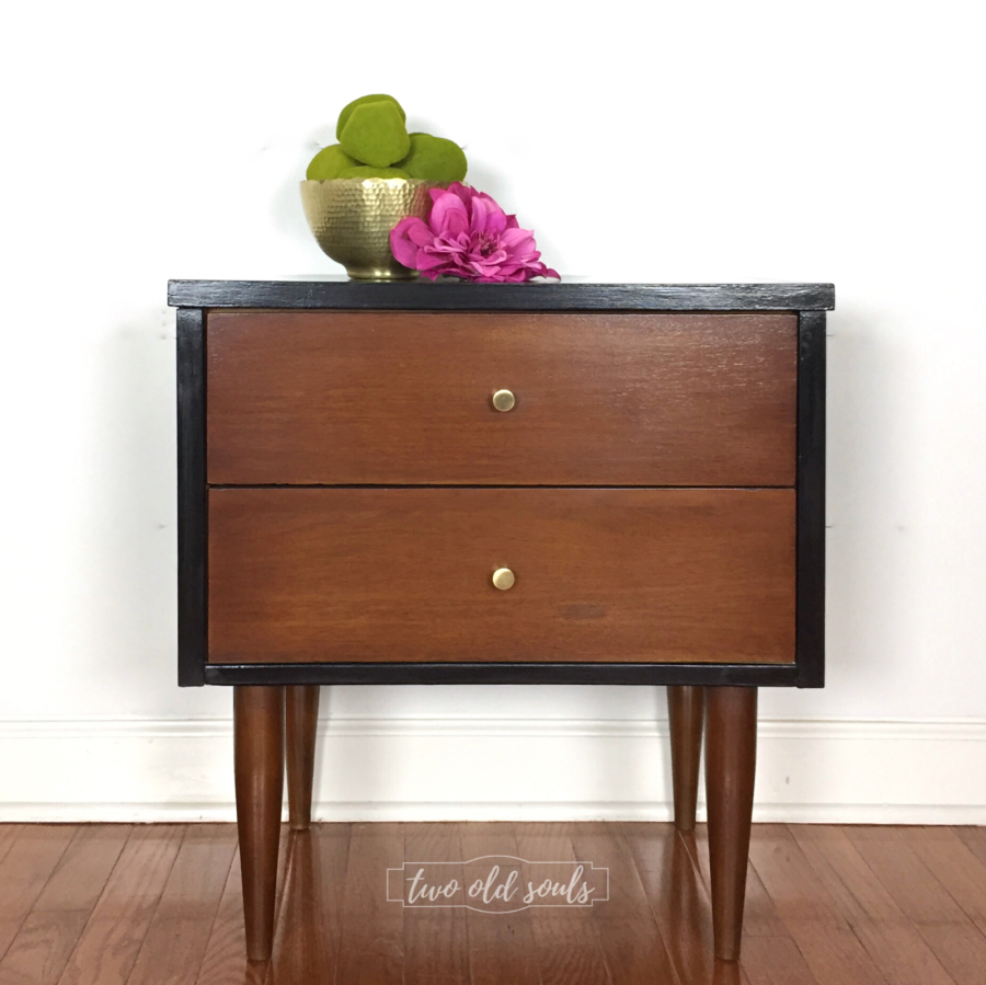 Lamp Black two Drawer End Table with Walnut Drawers and Legs