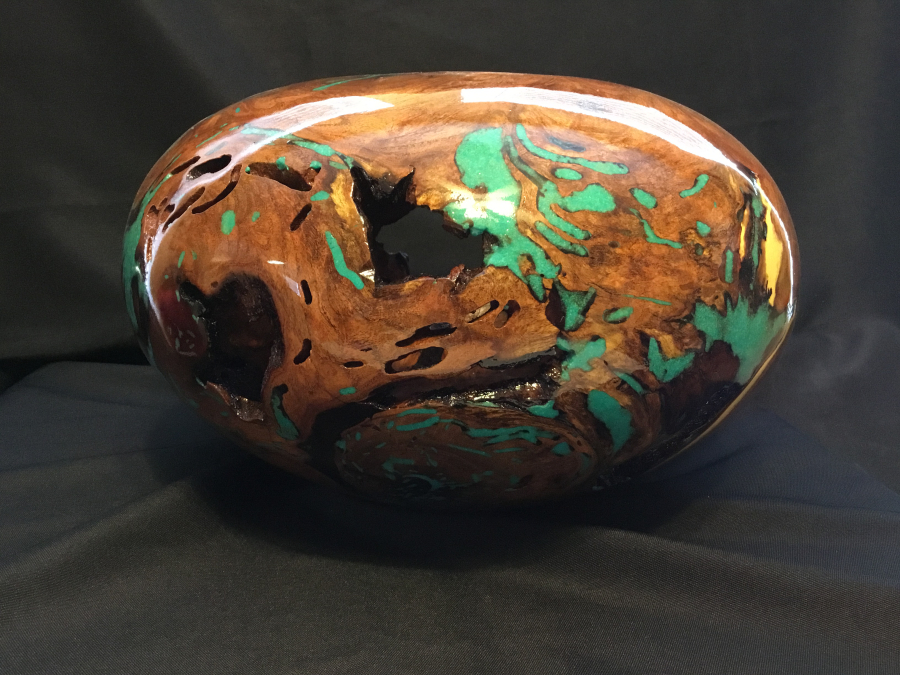 A Mesquite Burl With Turquoise Inlay