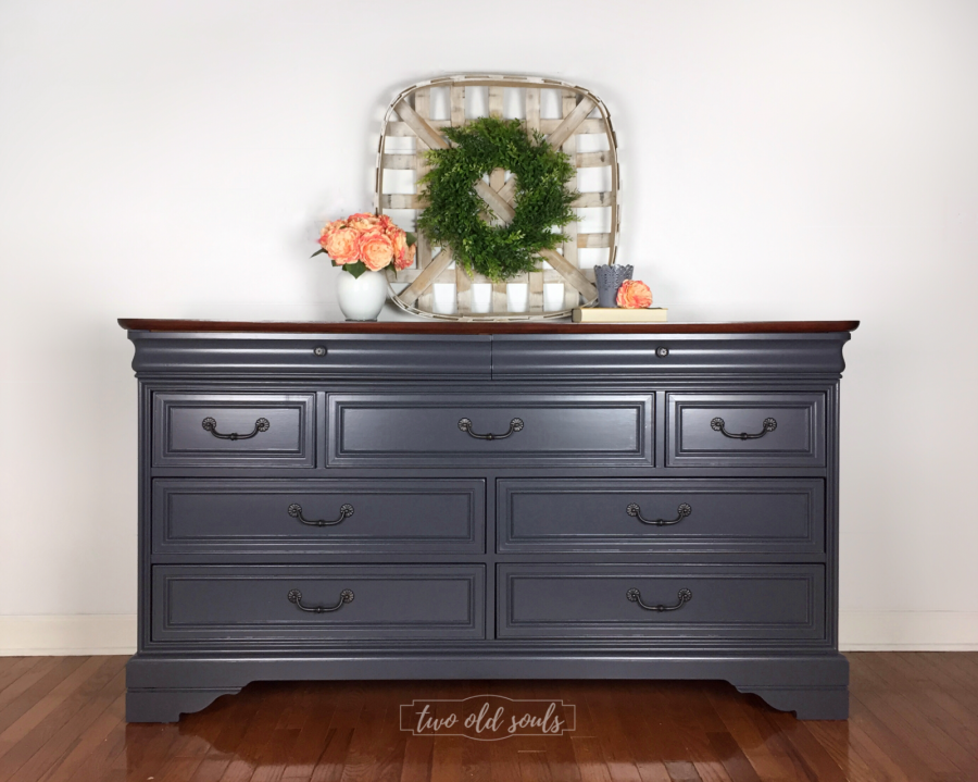 Vintage Cherry Dresser with Wooden Top and Queenstown Gray Finish ...