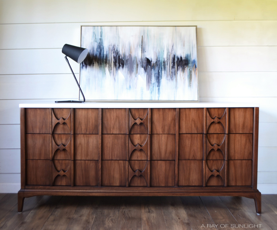 Mid Century Modern Dresser with a White Top