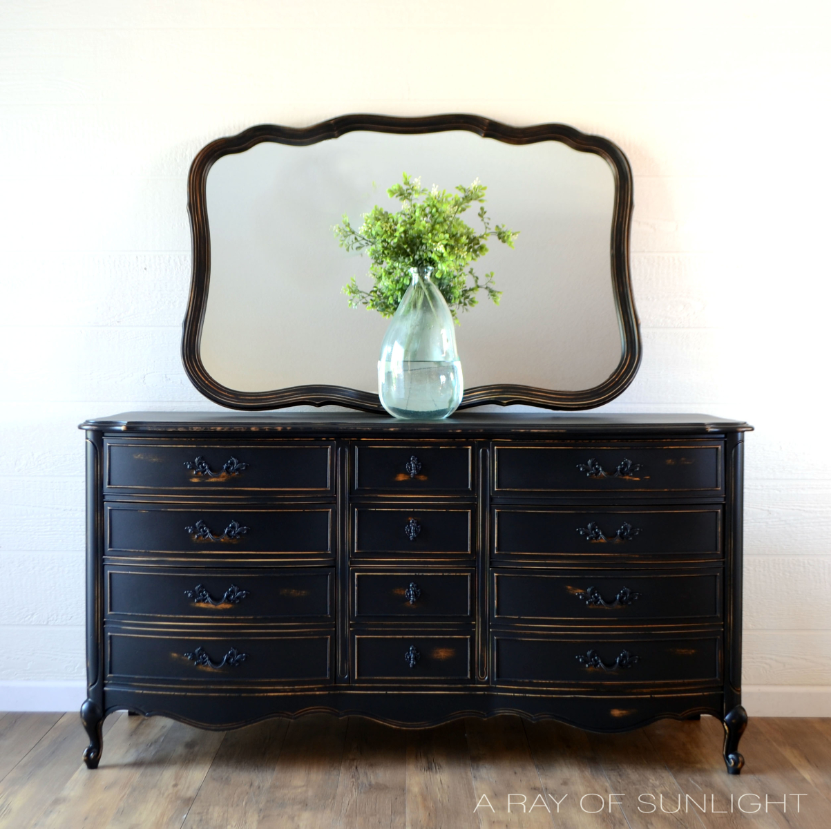 Black French Provincial Dresser with Mirror