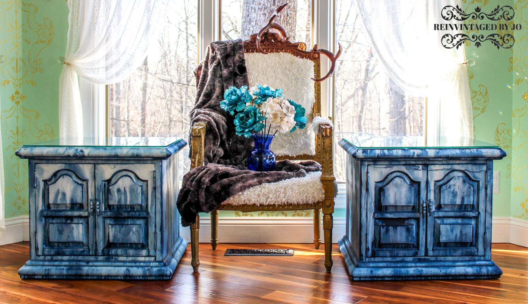 Coastal Blue and Snow White End Tables- Front