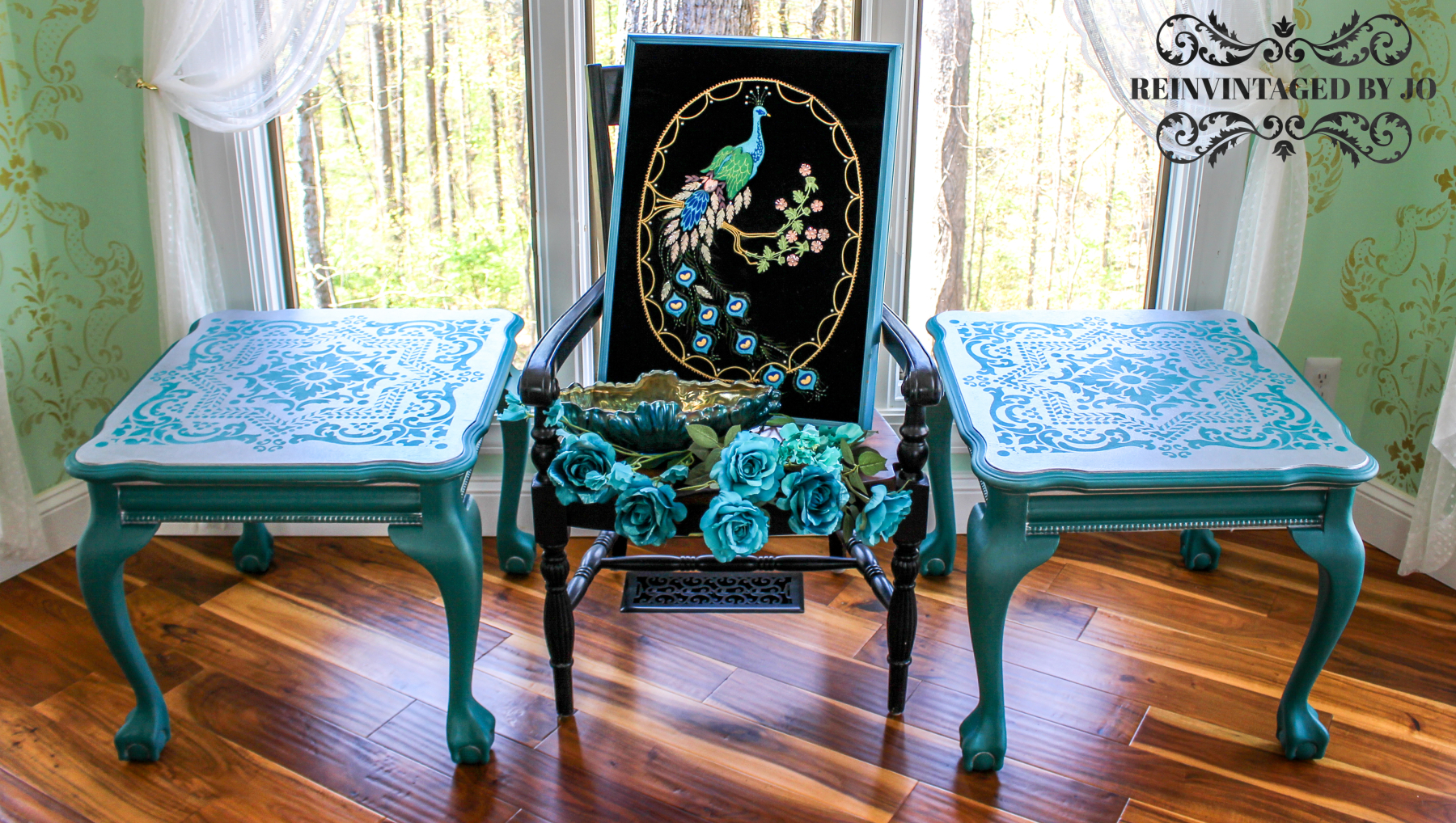 Bohemian Renfrew Blue and Metallic Silver End Tables- Front & Top