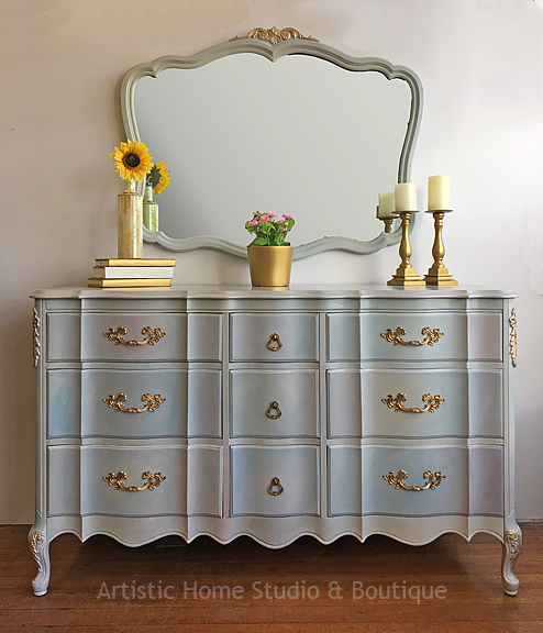 Cloudy Sky-Inspired French Dresser & Mirror