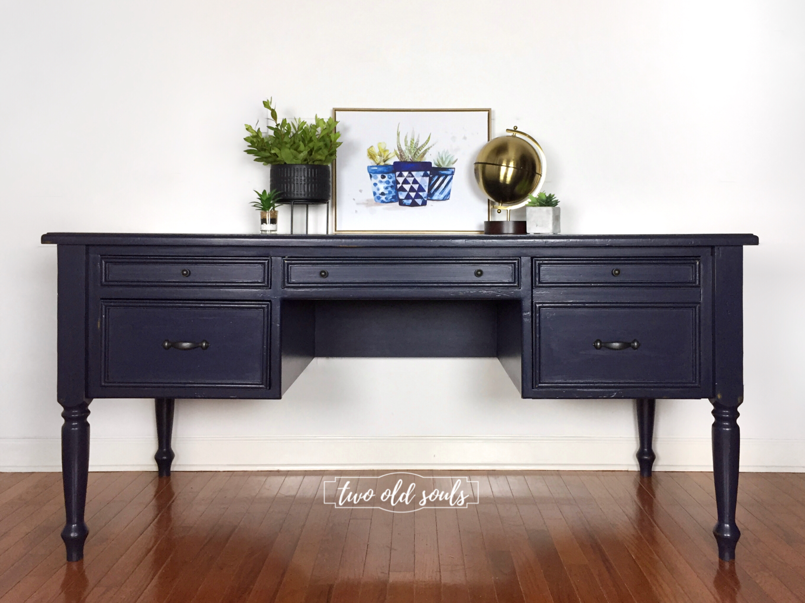 Executive Desk Painted In General Finishes Milk Paint Coastal Blue Categories