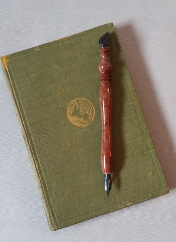 Red Mallee Burl and Black Tourmaline Dip Pen