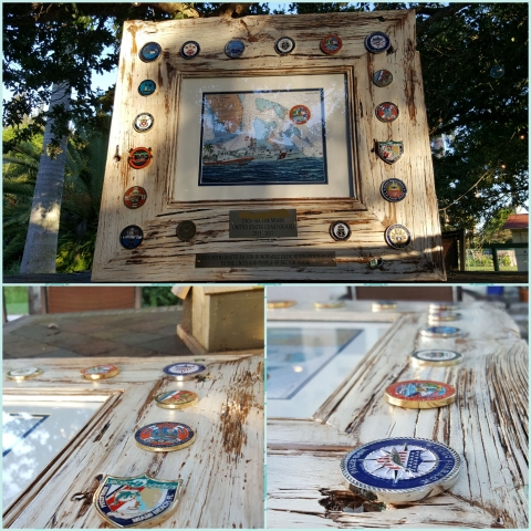 Award emblazoned with unit coins