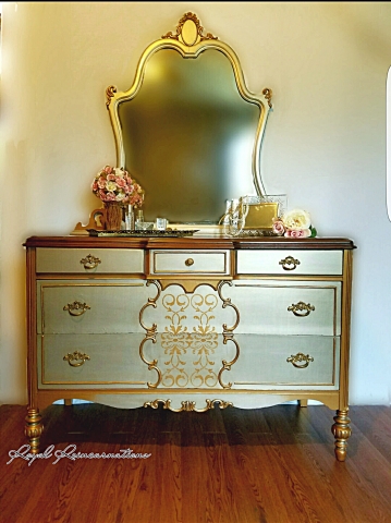 1930 Champagne/ Gold Dresser and Mirror