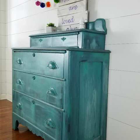Drippy Boho Farmhouse Teal Dresser