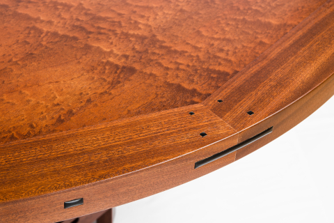 Pommelle sapele veneer and ebony plugs and splines
