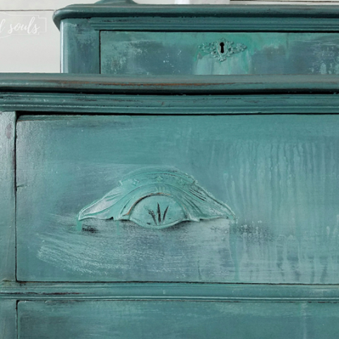 Drippy Boho Farmhouse Teal Dresser