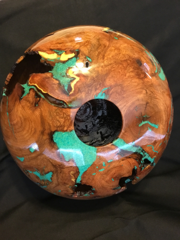 A Mesquite Burl With Turquoise Inlay