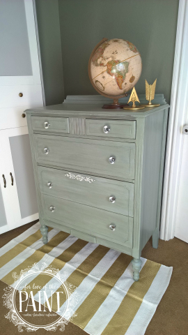 Depression Era Chest of Drawers in Basil with Winter White Glaze