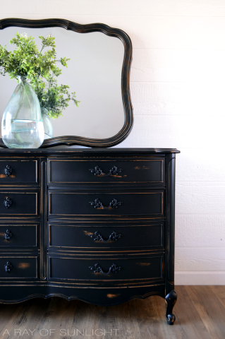 Black French Provincial Dresser with Mirror