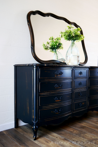 Black French Provincial Dresser with Mirror
