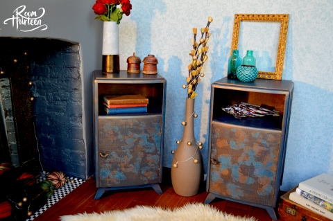 Foil and copper bedside cabinets