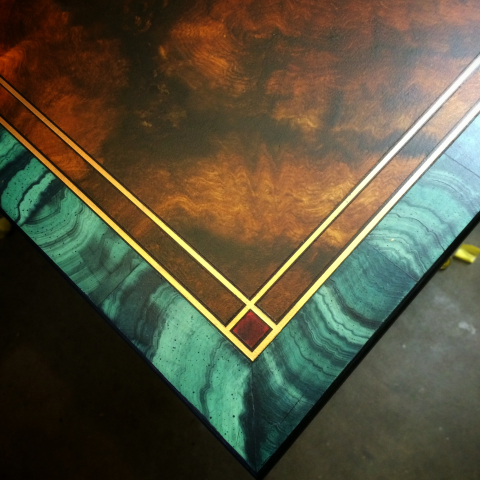 Detail of Burl, Malachite and Gold Inlay