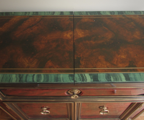 Faux Book Matched Walnut Burl with Malachite Inlay