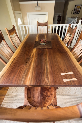 Walnut table and chairs