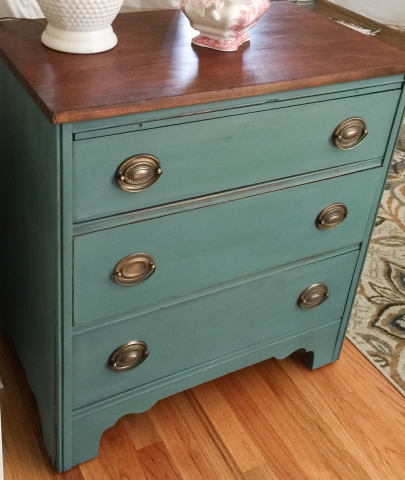 the finished dresser in my custom color, The Ocean
