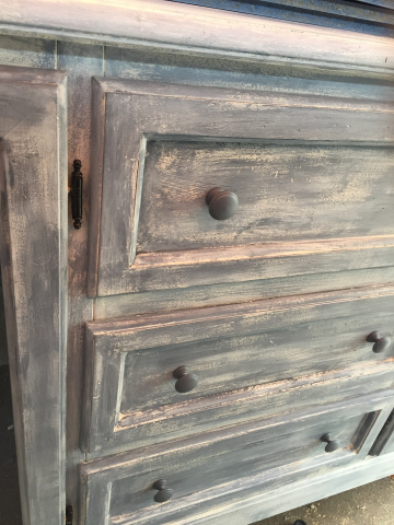 up close of the Weathered French Hutch