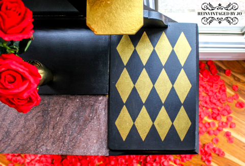 Stark Black and Shimmering Gold Eastlake Dresser- Looking Down