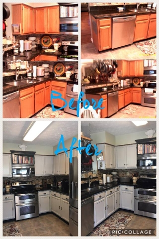 I updated this kitchen using Seagull Grey and Satin top coat. It turned out amazing.