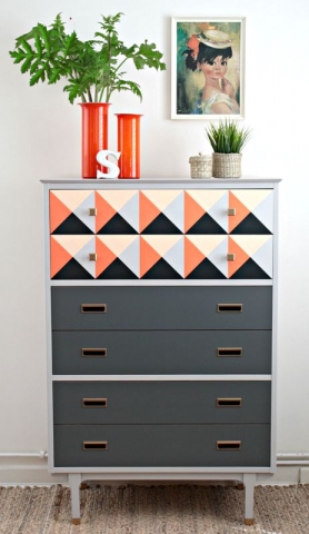 Coral & Grey Mid Century Geometric Tallboy//my first ever GF project
